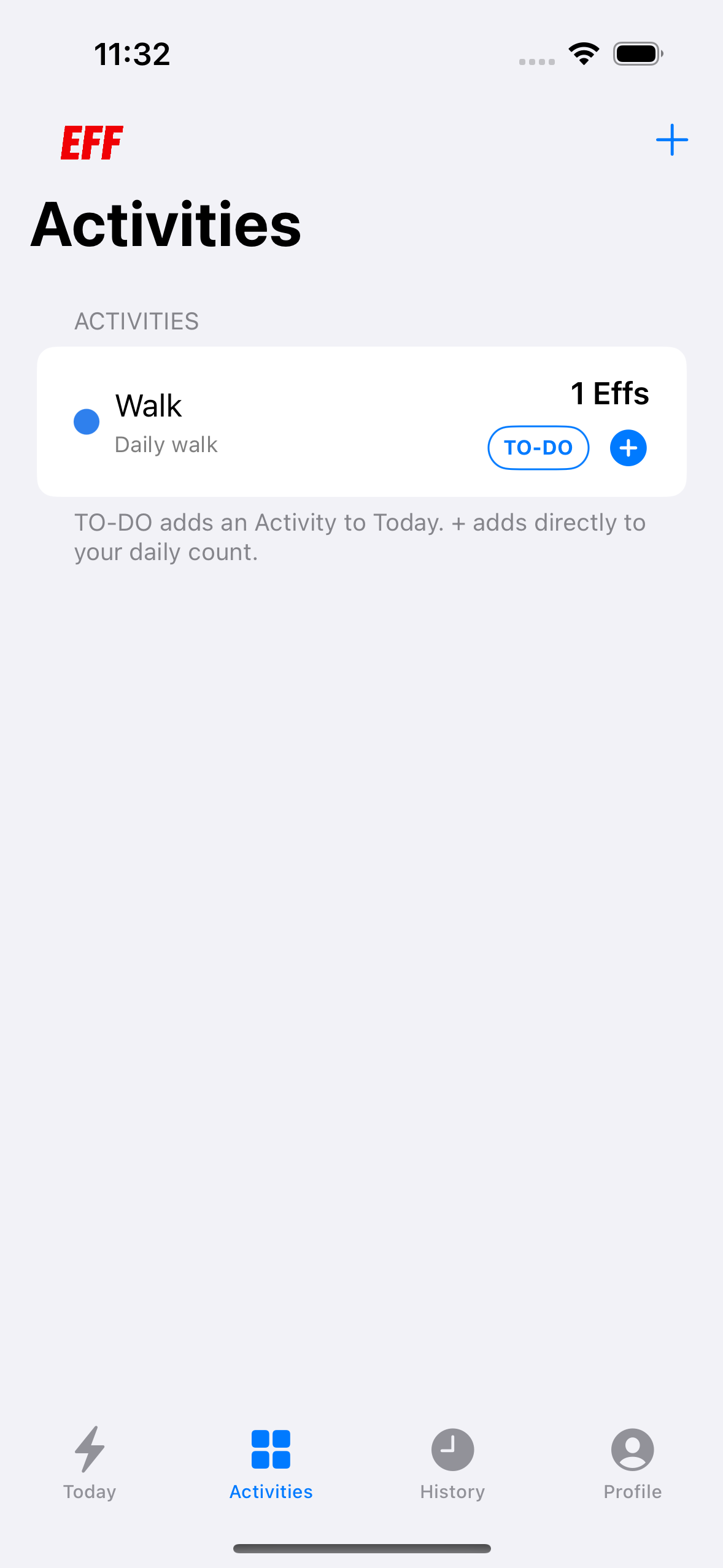 Effs Activities screen with reusable Activity rows
